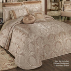 Touch of Class Camelot Luxury Bedding | Neutral Almond | Matte Satin Damask on Richly Textured Jacquard-Woven Chenille | Designed 3 Piece Set Includes Queen Quilted Bedspread & 2 Standard Shams