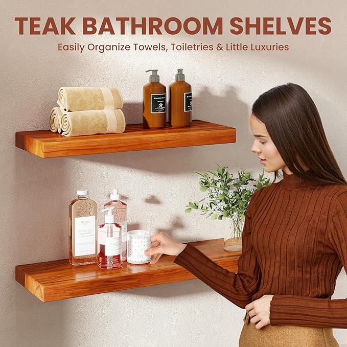 32 Inch Teak Floating Shelves Set of 2
