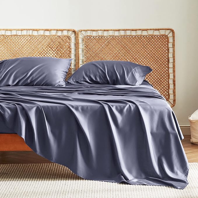 Bedsure Cooling Sheets for Full Size Bed, Viscose Derived from Bamboo, Deep Pocket up to 16", Breathable Soft Bed Sheets & Pillowcases, Dark Grey