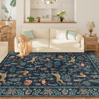 DUKINO 6x9 Rug, Washable Animal Living Room Rug with Non Slip Vintage Design, Soft Low Pile Large Carpet for Bedroom, Nursery, Dining Room, Farmhouse, Playroom, Navy Blue