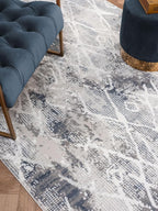 Adel Modern Area Rug for Living Room, 8x10 Rustic Distressed Abstract Large Blue Rug, Medium Pile Stain Resistant Carpet for Bedroom, Dining Room or Kitchen (8' x 10', Blue)