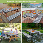 Picnic Table Cover with Bench Covers Camping Essentials Waterproof Windproof Camping Tablecloth with Drawstring Bag, Fitted Rectangle Tables and Seats, 72in, Dark Gray
