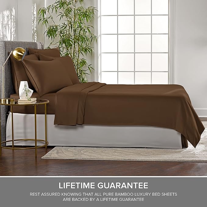Pure Bamboo California King Sheets, Genuine 100% Organic Viscose Derived from Bamboo Bed Sheet Set, Soft & Cooling, Double Stitching, 2 Year Quality Promise (California King, Coconut Husk)