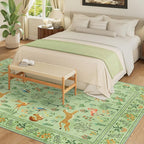DUKINO 5x7 Rug, Washable Animal Living Room Rug with Non Slip Vintage Design, Soft Low Pile Large Carpet for Bedroom, Nursery, Dining Room, Farmhouse, Playroom, Light Green