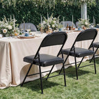Simple Deluxe 4 Pack Folding Chairs with Padded Leather Cushion Seats & Durable Metal Frame, Comfortable, Foldable, Portable, Commercial Event Chair, Indoor Outdoor for Parties, Home, Office, Black