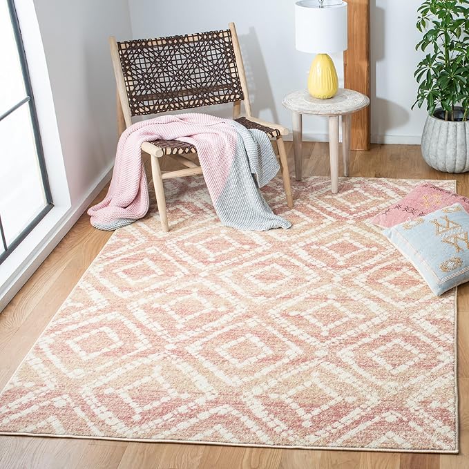 SAFAVIEH Adirondack Collection Accent Rug - 4' x 6', Rose & Gold, Modern Diamond Distressed Design, Non-Shedding & Easy Care, Ideal for High Traffic Areas in Entryway, Living Room, Bedroom (ADR131Q)
