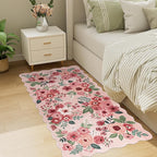 DUKINO 2x4 Washable Runner Rugs, Non Slip Floral Print Entryway Rug with Soft Low Pile, Lightweight Mat for Living Room, Bathroom, Bedroom, Kitchen, Pink