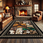 Floral Tropical Patchwork Area Rug 3x4ft, Vintage Black & Brown Country Carpet, Low Pile Non-Slip Mat for Cozy Bedroom, Dining Room, Farmhouse Decor