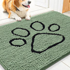 Smiry Dog Door Mat for Muddy Paws, Absorbent Dirt Trapper Non Slip Quick Dry Washable Chenille Mat for Mud Dogs, Entry Rug for Indoor and Outdoor (30x20 Inches, Olive Green and Black)