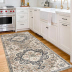 ReaLife Rugs Machine Washable Area Rug Runner - Living Room Bedroom Bathroom Kitchen Entryway Office - Padded Low Pile Stain Resistant Premium - Boho Farmhouse Vintage - Joy - Brown Beige 2'6" x 6'