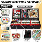 Simple Houseware 41.5" Wrapping Paper Storage Organizer - Fits 40 Rolls with Adjustable Straps, Interior Divider for Ribbons & Bows, 3 Clear Pockets for Gift Bags & Tools, 41.5''L x 16''W, Black