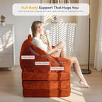 MAXYOYO Folding Sofa Bed with Backrest, Boneless Fold Out Couch Bed with Handle, 2 in 1 Convertible Bean Bag Chair to Floor Sofa Lounger, Comfy Folding Couch for Bedroom & Living Room, Orange