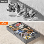 Lifewit Under Bed Shoe Storage Organizer Fits 10 Pair Sneakers, 4.3 Inches Tall Sturdy Structure Ultra Thick Fabic Sneaker Storage, Foldable Underbed Shoe Boxes for Heels, Boots, Sports Shoes 2 Pack