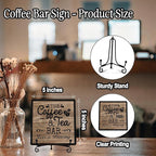 Coffee Bar Sign, Love is Brewing Farmhouse Tabletop Decor, Coffee and Tea Lover Gifts, 5x5 Wood Plaque with Iron Stand for Home Kitchen Cafe, Coffee Bar Decor – L02
