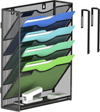 Kuntine.B Wall File Organizer Office Hanging Magazine Holder Wall File Organizer for Office Home (Black, 6 Tier & Hangers)
