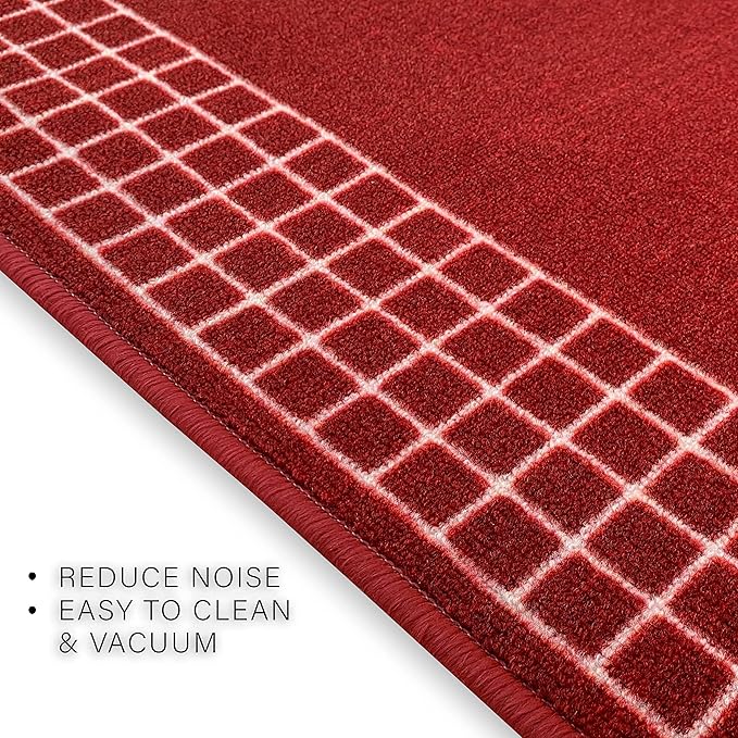 Custom Made Runner Rug for Kitchen Foyer Hallway Entry Choose Your Length 26 Inch Wide Geometric Checkered Design Red Color (16 feet x 26 inch)