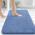 OLANLY Bathroom Rugs 30x20, Extra Soft Absorbent Chenille Bath Rugs, Rubber Backing Quick Dry, Machine Washable Bath Mats for Bathroom Floor, Tub and Shower, Home Decor Accessories, Cornflower Blue