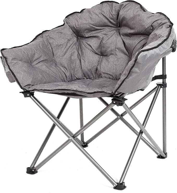 MacSports C932S-129 Padded Cushion Outdoor Folding Lounge Patio Club Chair, Gray