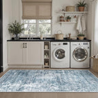 Soalmost Runner Rug 2'x6' Abstract Washable Non-Slip Runner Rugs for Kitchen Bathroom Laundry Room Blue Vintage Floor Carpet Runners for Hallway Entryway