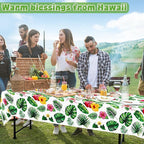 QZYL 4Pcs Luau Party Decorations, 108" X 54" Floral Leaf Tablecloth, Disposable Plastic Luau Party Decorations, Rectangle Tropical Palm Tablecover for Hawaiian Theme Decor Tropical Summer Beach Pool