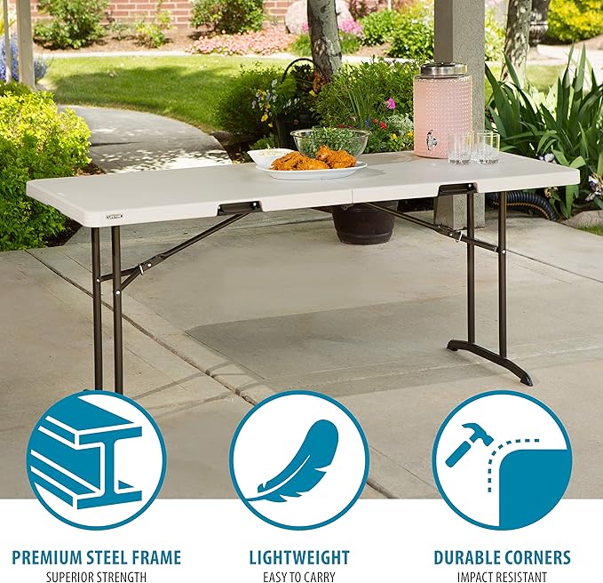 LIFETIME Commercial Fold-in-Half Table, 6-Foot, Almond