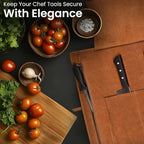 LEATHER VILLAGE Genuine Leather Knife Roll Bag – Professional Chef Carrying Case, Durable Sheath Holder, Cooks & Culinary Tools Organizer, Portable Travel Storage with 4 Slots & Zipper - Tan