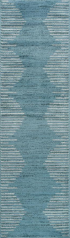 Rugshop Bohemian Stripe Stain Resistant High Traffic Living Room Kitchen Bedroom Dining Home Office Area Rug 2' x 7' Blue