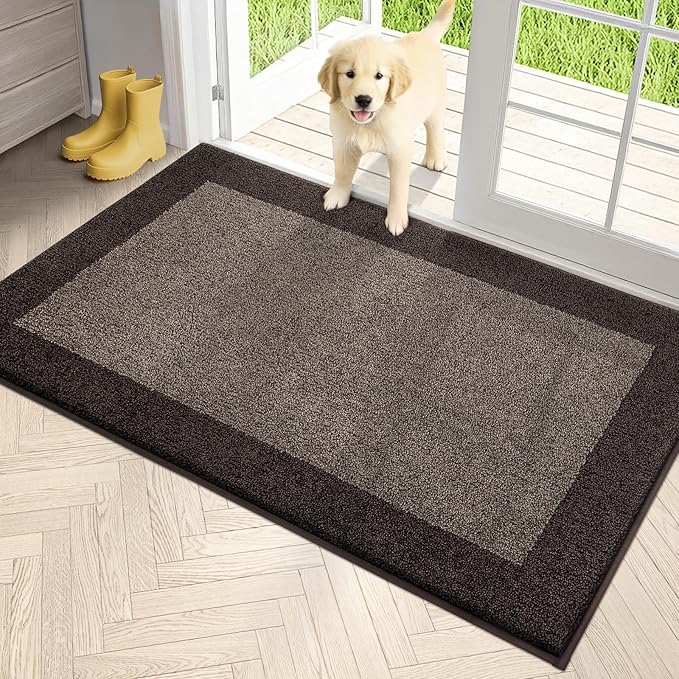 PURRUGS Dirt Trapping Door Mat 34" x 60", Non-Slip/Skid Machine Washable Entryway Rug, Shoes Scraper, Throw Rug, Super Absorbent Area Rug for Muddy Wet Shoes and Paws, Grayish Brown & Coffee