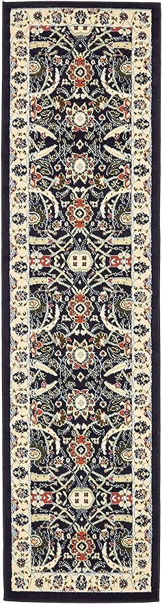 Unique Loom Espahan Collection Area Rug - Cape Cod (2' 2" x 8' 2" Runner, Navy Blue/ Black)