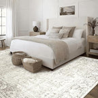 ReaLife Rugs Machine Washable Area Rug - Living Room Bedroom Bathroom Kitchen Entryway Office - Padded Low Pile Stain Resistant Premium - Boho Farmhouse Vintage - Lyle - Beige Ivory 4' x 6'