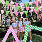32Ft Pink Golf Party Decorations Pink Green Golf Ball Triangle Flag Fabric Banner Pennant Garland Streamers for Let's Par-tee Birthday Baby Shower Masters Sports Fans Party Outddor Decor Supplies