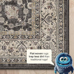 Well Woven Asha Rome Black 9'10" x 13' Area Rug - Oriental Floral Pattern, Easy Clean, Floor-Friendly Backing - for Living Room, Bedroom, and Dining Room