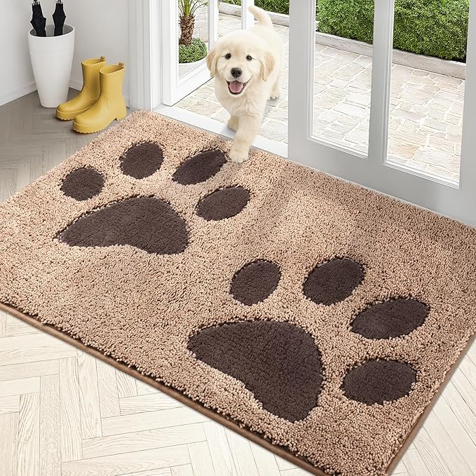 PURRUGS Dirt Trapping Door Mat 33.5" x 59", Non-Skid/Slip Machine Washable Microfiber Entryway Rug, Dog Doormat, Super Absorbent Welcome Mat for Muddy Wet Shoes and Paws, Beige