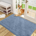 OLANLY Dog Door Mat for Muddy Paws 48x30, Absorbs Moisture and Dirt, Absorbent Non-Slip Washable Doormat, Quick Dry Chenille Mud Mat for Dogs, Entry Indoor Entryway Carpet for Inside Floor, Airy Blue