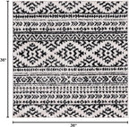 SAFAVIEH Tulum Collection Area Rug - 3' Square, Ivory & Black, Moroccan Boho Tribal Design, Non-Shedding & Easy to Clean, Ideal for Entryway, Foyer, Accent Space, Bedroom (TUL272B)