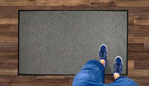 WaterHog Diamond | Commercial-Grade Entrance Mat with Rubber Border – Indoor/Outdoor, Quick Drying, Stain Resistant Door Mat (Medium Grey, 6' x 6')