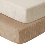 Muslin Crib Sheets for Boys Girls 100% Cotton Fitted Baby Crib Sheet 2 Pack Soft and Breathable for Standard Crib Mattress & Toddler Mattress 52x28in (Beige & Coffee)
