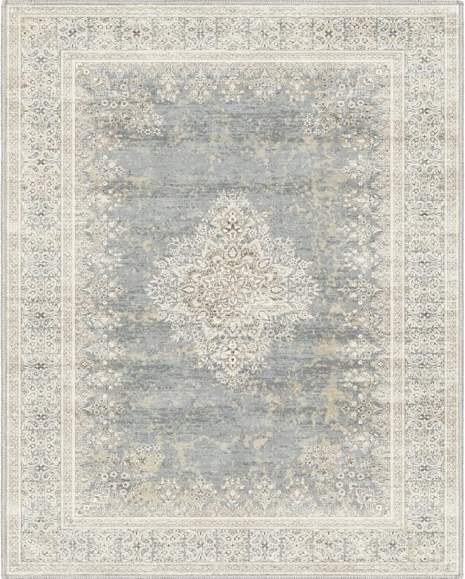 8x10 Area Rug Non Slip Boho Large Rug Entryway Indoor Mat Machine Throw Bedside Rug for Living Room Bedroom Kitchen (Beige Grey)