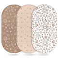 Baby Bassinet Sheets Girl Boy, Fitted Bassinet Sheet Set 3 Pack Bassinet Mattress Sheets Universal Fit for Rectangle, Round, Oval, Hourglass Mattress, Soft Breathable White Brown Sun God