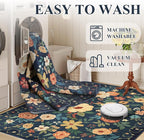 DUKINO 2x8 Runner Rug for Hallway, Washable Kitchen Runner Rug with Rubber Backing Non Slip, Low Pile Soft Boho Floral Thin Carpet for Entryway, Hallway, Bathroom, Laundry Room, Navy Blue