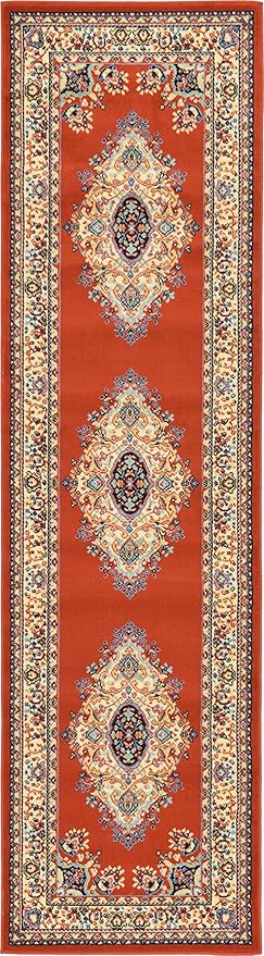 Unique Loom Reza Collection Traditional Persian Style Area Rug, Runner 2' 7" x 10' 0", Terracotta/Ivory