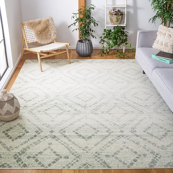 SAFAVIEH Adirondack Collection Area Rug - 10' x 14', Ivory & Green, Contemporary Design, Stain Resistant, Ideal for High Traffic Areas in Living Room, Bedroom & Dining Room (ADR131X-10)