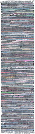 SAFAVIEH Rag Rug Collection Runner Rug - 2'3" x 7', Aqua & Multi, Handmade Boho Stripe Cotton, Ideal for High Traffic Areas in Living Room, Bedroom (RAR121K)