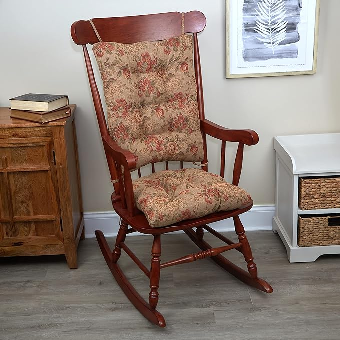 Klear Vu Omega Non-Slip Rocking Chair Cushion Set, Assembled in USA, Thick Padding & Tufted Design, Includes Seat Pad & Back Pillow with Ties, 17x17 Inches, 2-Piece Set, Somerset