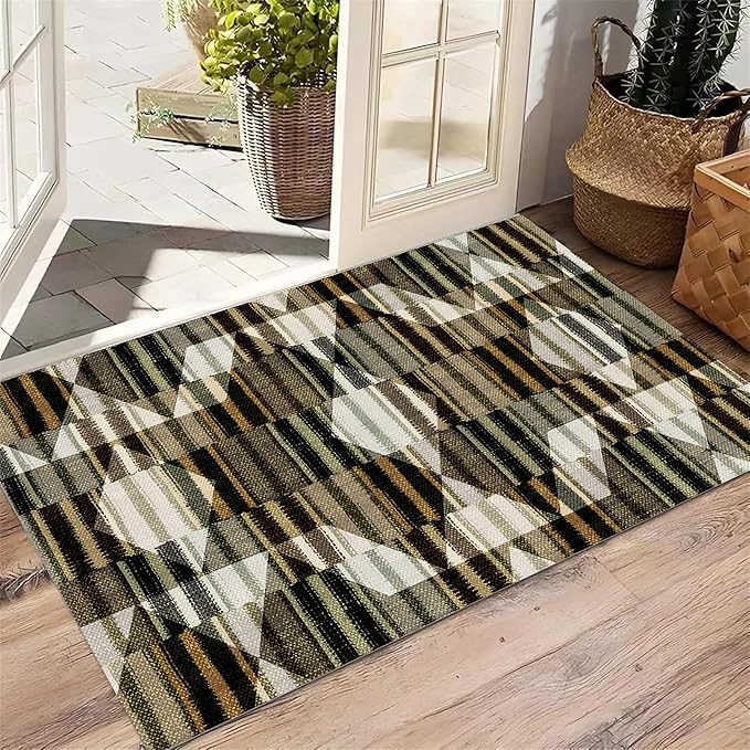 Large Living Room Area Rug 8x10ft,Modern Geometric Rugs, Multicolor Low Pile Farmhouse Carpet, Machine Washable & Non-Slip Non-Shedding for Classroom, Bedroom & Dorm