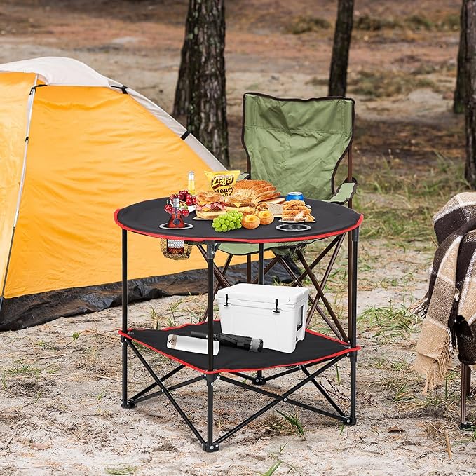 ZENY Portable Folding Picnic Table Outdoor Camping Table with 4 Cup Holders and Carrying Bag Collapsible Portable Tables Folding for BBQ Outdoor Fishing
