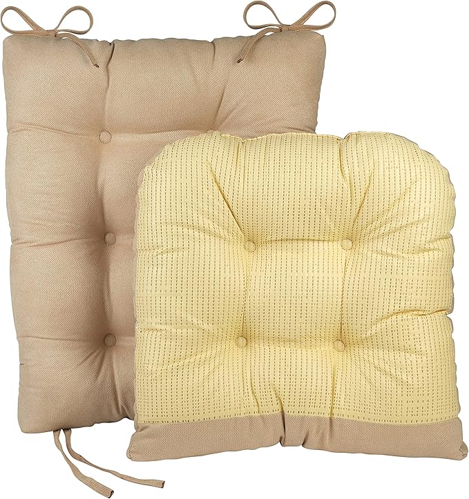 Klear Vu Omega Non-Slip Rocking Chair Cushion, Assembled in USA, Thick Tufted Design, Includes Seat Pad & Back Pillow with Ties, 17x17 Inches, 2-Piece Set, Honeycomb Natural