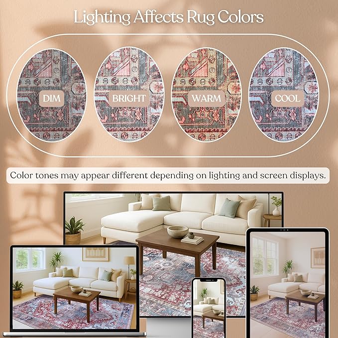 Washable Area Rug, Modern Farmhouse, Vintage, Turkish, Bohemian, Distressed, Oriental, Traditional, Rugs for Living Room, Dining, Bedroom, Office, Entryway, Foyer, (858rm, 2' x 3')