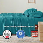 Bedsure Full Size Bed Sheets, Cooling Sheets, Rayon Derived from Bamboo, Breathable & Soft, Deep Pocket Up to 16 Inches, Hotel Luxury Silky Bedding for Hot Sleepers, Turquoise