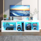 Vinctik 6&Fox LED TV Stands w/Power Outlet,60,00-Colors Lighting for 65 70in TV, 63" Modern High Gloss Entertainment Center,TV Console W/Adjustable Glass Shelves for Living Room Game Bedroom (White)